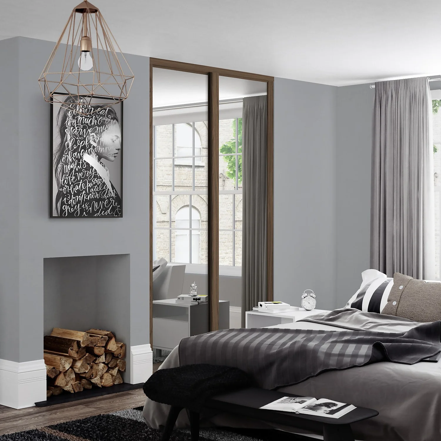 Shaker 2 Door Sliding Wardrobe Kit Mirror With Walnut Frame (W)1145 X (H)2260mm 4 Shaker 2 Door Sliding Wardrobe Kit Mirror With Walnut Frame (W)1145 X (H)2260mm - Image 2