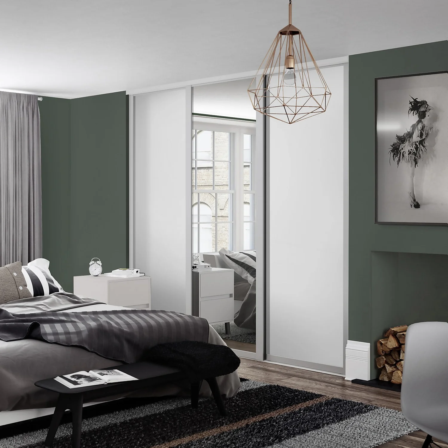 Shaker 3 Door Sliding Wardrobe Kit Dove Grey Panel / Mirror With Dove Grey Frame (W)2136 X (H)2260mm 4 Shaker 3 Door Sliding Wardrobe Kit Dove Grey Panel / Mirror With Dove Grey Frame (W)2136 X (H)2260mm - Image 2